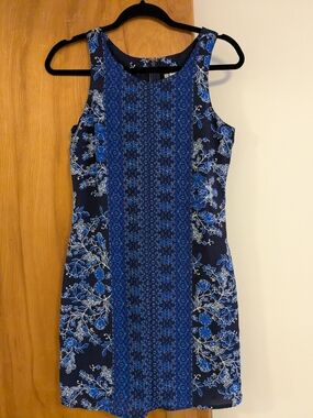 Japna Blue and White Floral Sleeveless Mini Dress